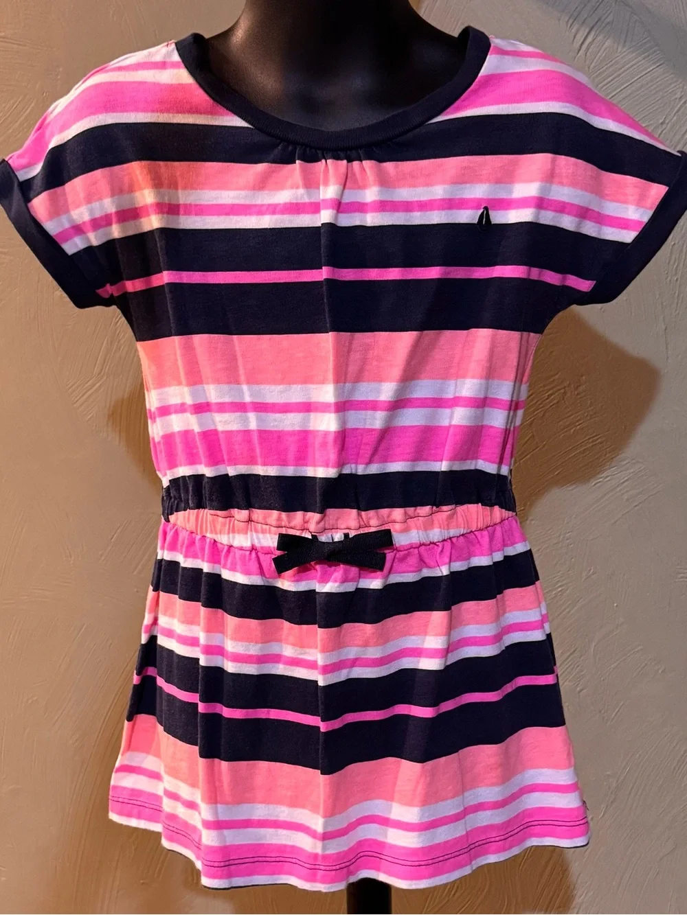 Carter's Girls Size 5 Pink & Navy Blue Striped Cinch Tunic Top / Short Dress